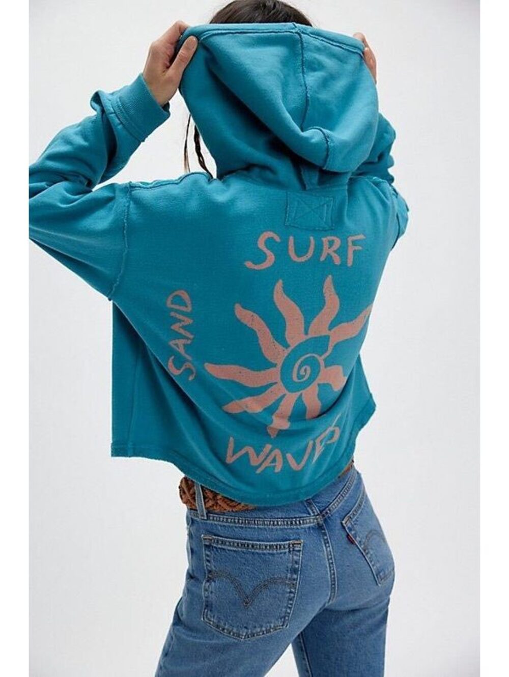 Free People We The Free Mermaid Hoodie Embroidered Sun Surf Waves Sand Large